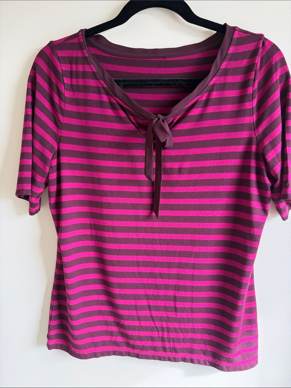 Striped Pink & Plum Tie-Neck Women's Top
